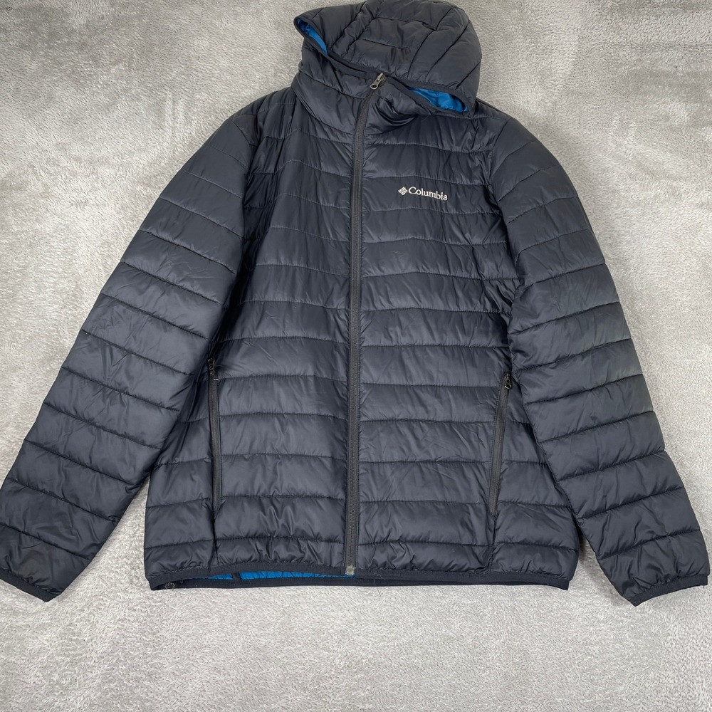 Columbia Powder Lite Puffer Jacket Mens Medium Black Hooded Insulated Outdoor